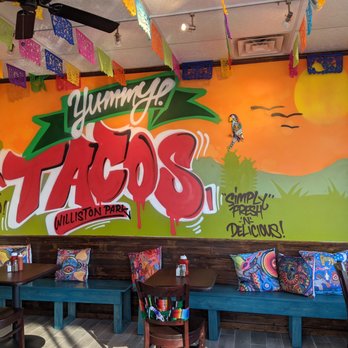 Yummy Tacos - Inside table seating area. They also have stool seating by the windows. - Tacos Near Me - Williston Park, New York Yummy Tacos - Inside table seating area. They also have stool seating by the windows. - Tacos Near Me - Williston Park, New York
