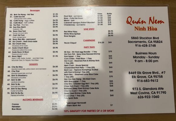 Menu photo 1 Quan Nem Ninh Hoa Sacramento, CA Menu photo 1 Quan Nem Ninh Hoa Sacramento, CA