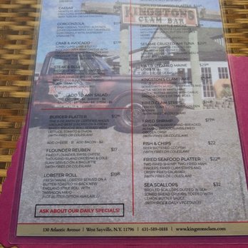 Kingston's Clam Bar - Kingstons Menu - Seafood Near Me - West Sayville, New York Kingston's Clam Bar - Kingstons Menu - Seafood Near Me - West Sayville, New York