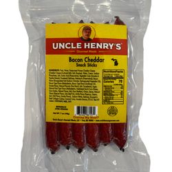 Uncle Henry's Gourmet Meats - Hickory Hardwood Smoked Bacon Cheddar Snack Stick, crafted with premium pork and infused with the rich flavors of hickory