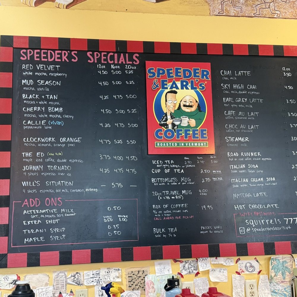 Speeder & Earl's Coffee - hot beverage selection - Coffee & Tea Near Me - Burlington, Vermont Speeder & Earl's Coffee - hot beverage selection - Coffee & Tea Near Me - Burlington, Vermont