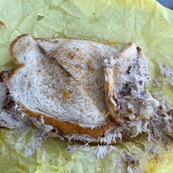 Michael's Burger - This is their tuna "melt" now. UN-altered. I merely opened the folded paper - Burgers Near Me - Canoga Park, California