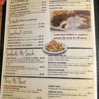 Fowlers - Menu. - American Near Me - Dardanelle, Arkansas