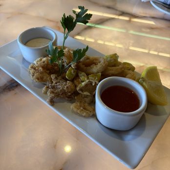 Bellamy's Restaurant - Crispy Calamari with Banana Peppers HH size. Regular ones larger. - New American Near Me - Escondido, California Bellamy's Restaurant - Crispy Calamari with Banana Peppers HH size. Regular ones larger. - New American Near Me - Escondido, California