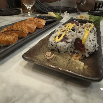 EDGE Restaurant and Bar - Torched Salmon Nigiri (WOW!) and Big Eye Tuna Roll - Steakhouses Near Me - Denver, Colorado EDGE Restaurant and Bar - Torched Salmon Nigiri (WOW!) and Big Eye Tuna Roll - Steakhouses Near Me - Denver, Colorado