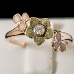 Bespoke Fine Jewelry - Diamond and enamel flower ring crafted in rose gold.
