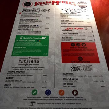 Rosie McGee's - Food menu, part one. - Dance Clubs Near Me - København V, 84 Rosie McGee's - Food menu, part one. - Dance Clubs Near Me - København V, 84