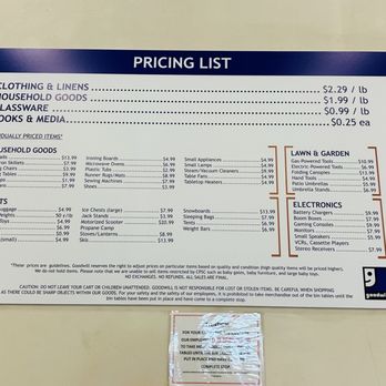 Goodwill Industries Sacramento Valley & Northern Nevada - Pricing list as of April 9, 2024. (Prices raised from last month. Clothing was $1.59/lb and books were only 15 cents each.) - Thrift Stores Near Me - Sacramento, California
