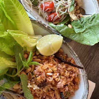 Nok’s Kitchen - Tum Muk Huong (Papaya Salad) and Nam Khao (Crispy Rice Salad) - Laotian Near Me - Westminster, California Nok’s Kitchen - Tum Muk Huong (Papaya Salad) and Nam Khao (Crispy Rice Salad) - Laotian Near Me - Westminster, California