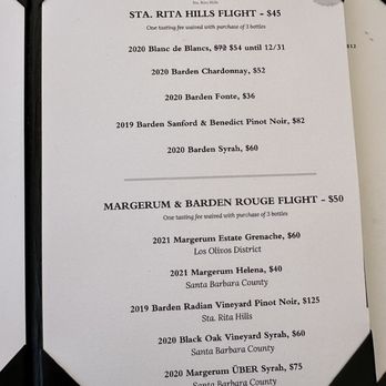 Margerum Wine - Tasting Menu Jan 2024 - Wine Tasting Room Near Me - Santa Barbara, California