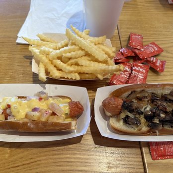 DoggyStyle - Hawaiian style (left) and Philly style (right) with fries - Hot Dogs Near Me - Sarasota, Florida