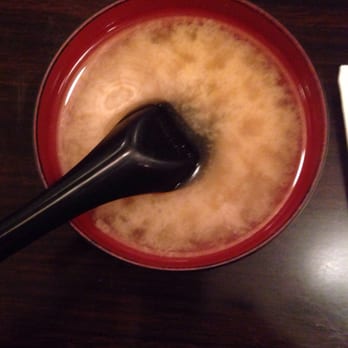 Happy Maki - Miso soup - cubes of tofu and a piece of seaweed yum - Japanese Near Me - Conshohocken, Pennsylvania Happy Maki - Miso soup - cubes of tofu and a piece of seaweed yum - Japanese Near Me - Conshohocken, Pennsylvania