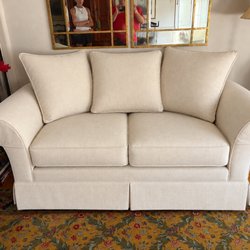 Asher Interiors - Reupholstered loveseat in a gorgeous Robert Allen fabric.