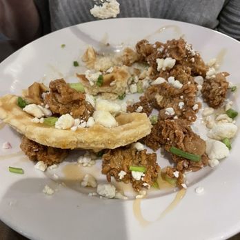 Dredge - Fried oysters in a waffle bowl with feta cheese and honey. - Seafood Near Me - Irvington, Virginia