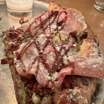 Wooden City - Spokane - Bacon pesto pizza with added prosciutto - New American Near Me - Spokane, Washington