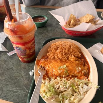 Dos Hermanas Mexican Food Restaurant - Combo #1(Super bomb)!Chicken Taco,Shredded beef enchilada,salad,rice and beans. - Mexican Near Me - Riverside, California