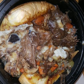 Denny's - Geniuses put my pot roast, potatoes and gravy ON TOP of my garlic toast! - American Near Me - Riverside, California Denny's - Geniuses put my pot roast, potatoes and gravy ON TOP of my garlic toast! - American Near Me - Riverside, California