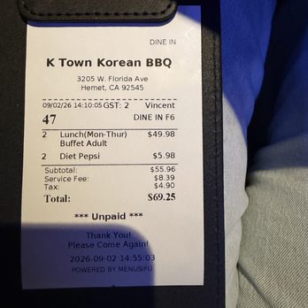 K-town Korean BBQ - Automatic 15% Service fee. - Barbeque Near Me - Hemet, California K-town Korean BBQ - Automatic 15% Service fee. - Barbeque Near Me - Hemet, California