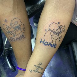 The Ink Vault Tattoo Studio - Matching Simpsons themed BFF tattoos