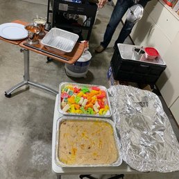 The set up in the garage.