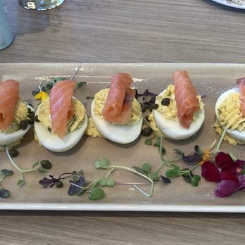 Dawn AM Eatery - Poached salmon-deviled eggs - Southern Near Me - Chicago, Illinois Dawn AM Eatery - Poached salmon-deviled eggs - Southern Near Me - Chicago, Illinois