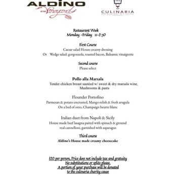 Aldino at the Vineyard - Culinaria Restaurant Week August 2022 Menu - Italian Near Me - San Antonio, Texas Aldino at the Vineyard - Culinaria Restaurant Week August 2022 Menu - Italian Near Me - San Antonio, Texas