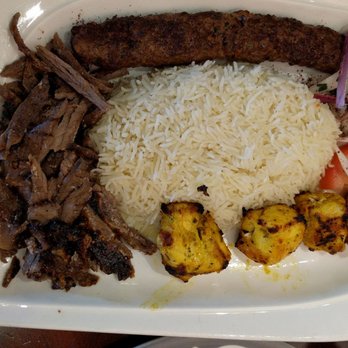Larsa's Mediterranean - Sampler $16 - beef shwarma, kifka kabob, chicken kabob and tasty flavorful rice - Pizza Near Me - Skokie, Illinois Larsa's Mediterranean - Sampler $16 - beef shwarma, kifka kabob, chicken kabob and tasty flavorful rice - Pizza Near Me - Skokie, Illinois
