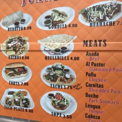 Juanita’s Taco Truck & Artisanal Food - Menu with prices. Not on the menu: Tamales on Tuesdays!