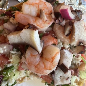 Taqueria La Costa - Tostada with shrimp and octopus - Mexican Near Me - Manteca, California Taqueria La Costa - Tostada with shrimp and octopus - Mexican Near Me - Manteca, California