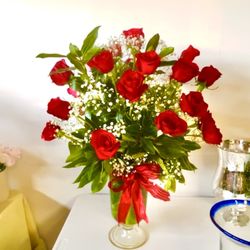 Elizabeth Floral Designs - Red roses and baby's breath lovely arrangement