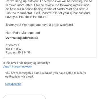 NorthPoint Apartments - The email sent by management concerning the A/C - Apartments Near Me - Rexburg, Idaho