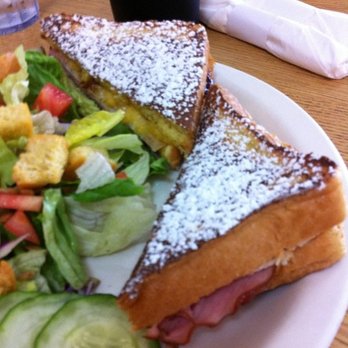 Diamond Jim's Grill - Monte Cristo: ham, turkey, blackberry jam, and cheddar cheese on French toast ... with a side salad. - Breakfast & Brunch Near Me - Bellingham, Washington Diamond Jim's Grill - Monte Cristo: ham, turkey, blackberry jam, and cheddar cheese on French toast ... with a side salad. - Breakfast & Brunch Near Me - Bellingham, Washington
