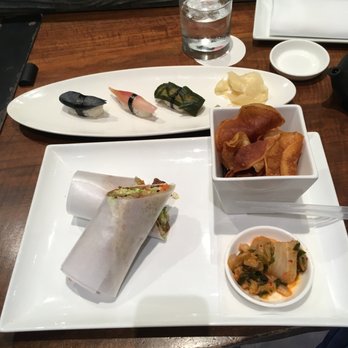Morimoto Napa - Hangar steak wrap, tobandjian chips, kimchee and the 'pickles' as sushi. - Japanese Near Me - Napa, California Morimoto Napa - Hangar steak wrap, tobandjian chips, kimchee and the 'pickles' as sushi. - Japanese Near Me - Napa, California