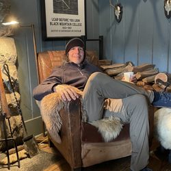 Highlander Mountain House - Our new friend Elliott is just chillin' by the fireplace
