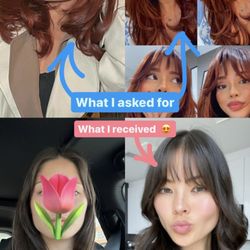 ON:U hair - What I asked for (top row) and what I received (bottom right). The bottom left photo was my long hair before! I love my haircut