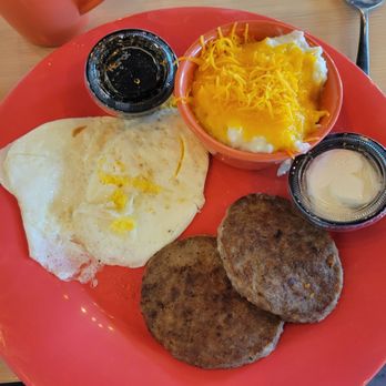 The Wafflery - Plate- eggs, sausage, grits - Comfort Food Near Me - Charlotte, North Carolina The Wafflery - Plate- eggs, sausage, grits - Comfort Food Near Me - Charlotte, North Carolina