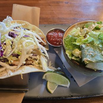 Lazy Dog Restaurant & Bar - Shrimp taco's with a side Ceasars salad - New American Near Me - Corona, California Lazy Dog Restaurant & Bar - Shrimp taco's with a side Ceasars salad - New American Near Me - Corona, California