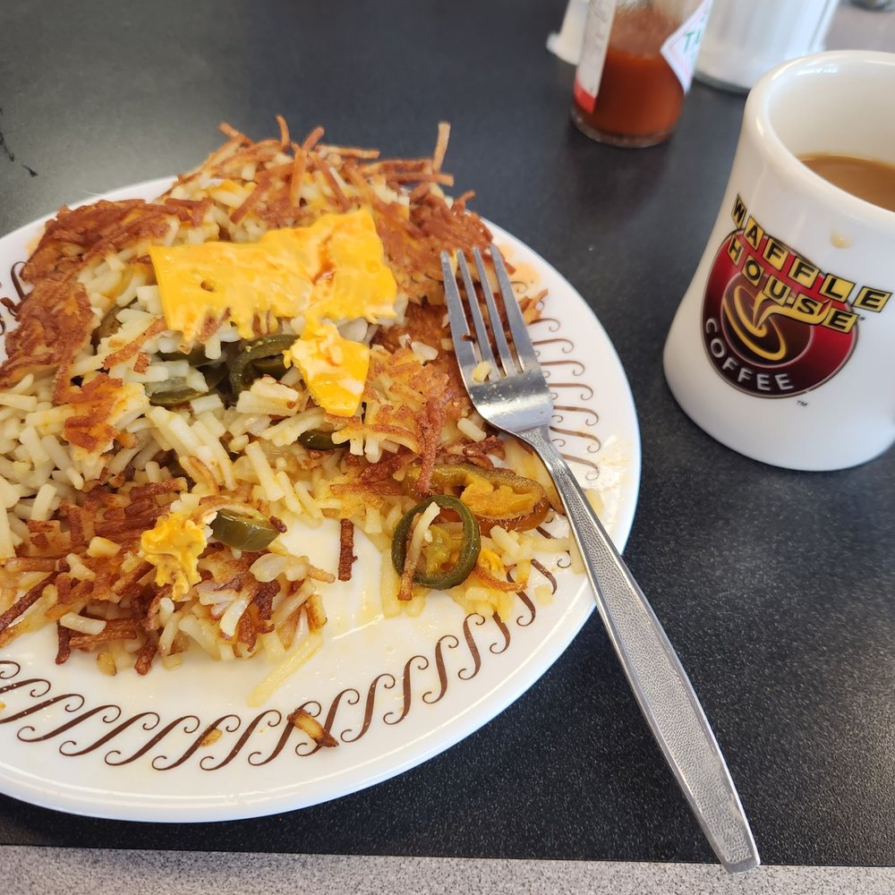 Hash browns scattered, covered, smothered, and peppered Hash browns scattered, covered, smothered, and peppered