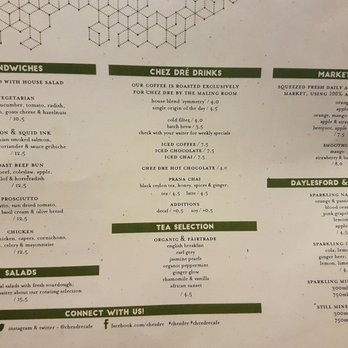 Chez Dre - Menu with drinks (as of Sept 2016) - Bakeries Near Me - South Melbourne, VIC Chez Dre - Menu with drinks (as of Sept 2016) - Bakeries Near Me - South Melbourne, VIC