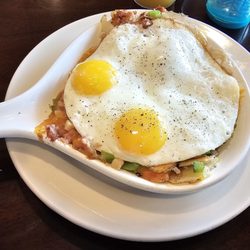 Corned beef hash skillet, eggs sunny side up