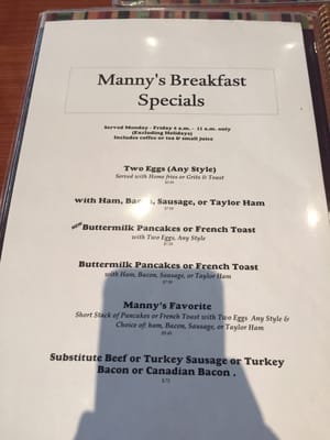 Menu photo 7 Manny's Diner Clark, NJ
