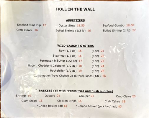 Menu photo 4 Hole In The Wall Seafood Apalachicola, FL