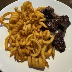 J J Brannelly's - Steak tips and curley fries