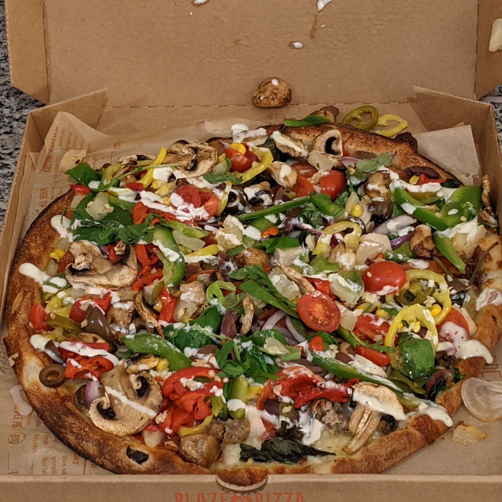 Blaze Pizza - 11" BYO Pizza with all meat & veggie toppings EXCEPT artichokes - Salad Near Me - Cerritos, California Blaze Pizza - 11" BYO Pizza with all meat & veggie toppings EXCEPT artichokes - Salad Near Me - Cerritos, California