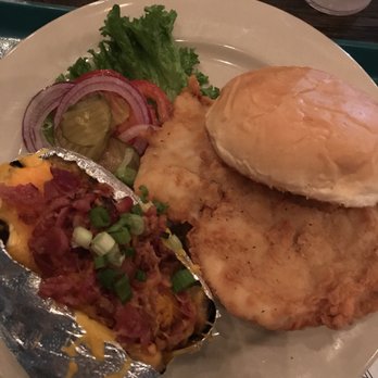 Jax Grill - Fried chicken sandwich with a loaded baked potato - Burgers Near Me - Houston, Texas Jax Grill - Fried chicken sandwich with a loaded baked potato - Burgers Near Me - Houston, Texas