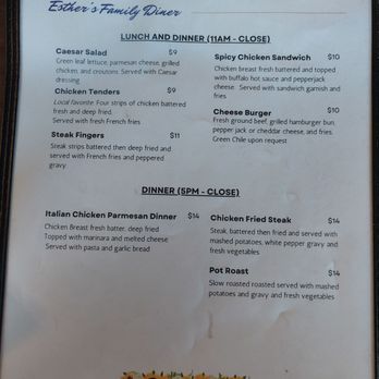 Esther's Family Diner - Menu (back) 12-27-23 - Diners Near Me - Fort Sumner, New Mexico