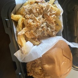 chicken sandwich and actual crab fries chicken sandwich and actual crab fries