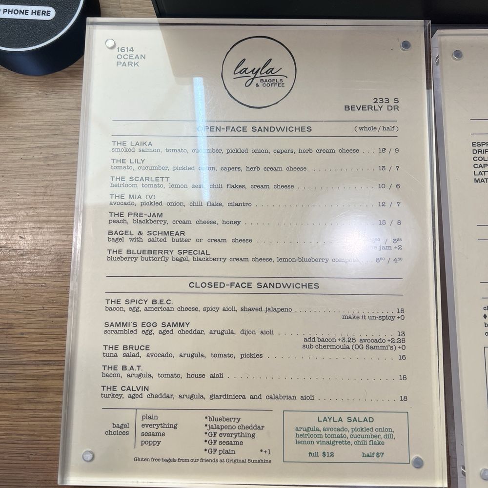 Layla Bagels & Coffee - Menu 6/19/26 (ig: @cravingswithcat) - Bagels Near Me - Santa Monica, California Layla Bagels & Coffee - Menu 6/19/26 (ig: @cravingswithcat) - Bagels Near Me - Santa Monica, California
