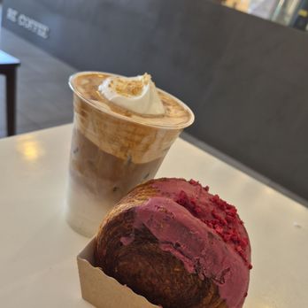 Re Coffee - Peanut cream top drink,  & raspberry crossaint. Today the Crossaint was stale and not worth the $8 or the drive. - Desserts Near Me - Northridge, California