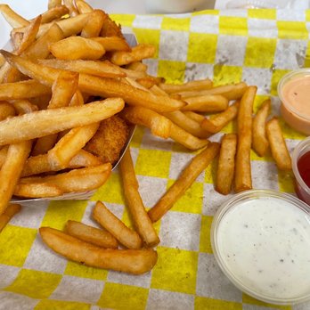 Eat Crispy Burger Encinitas - 1/2 Fries 1/2 Onion Rings - Burgers Near Me - Encinitas, California